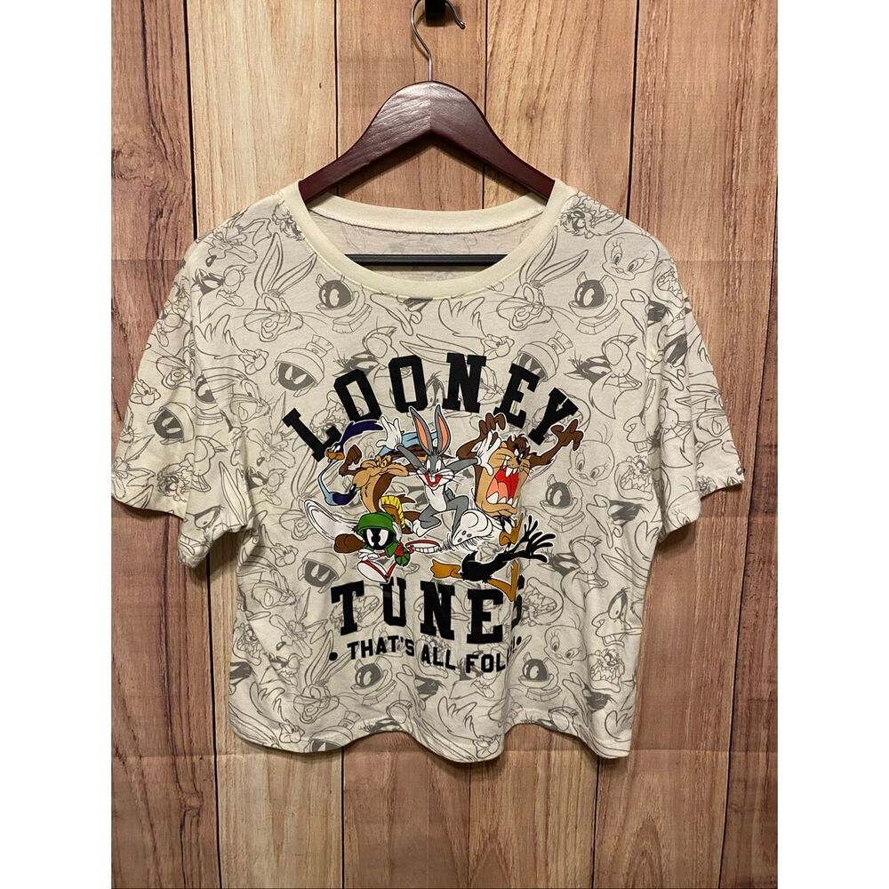 Looney Tunes XL youth girls crop top T-shirt black white